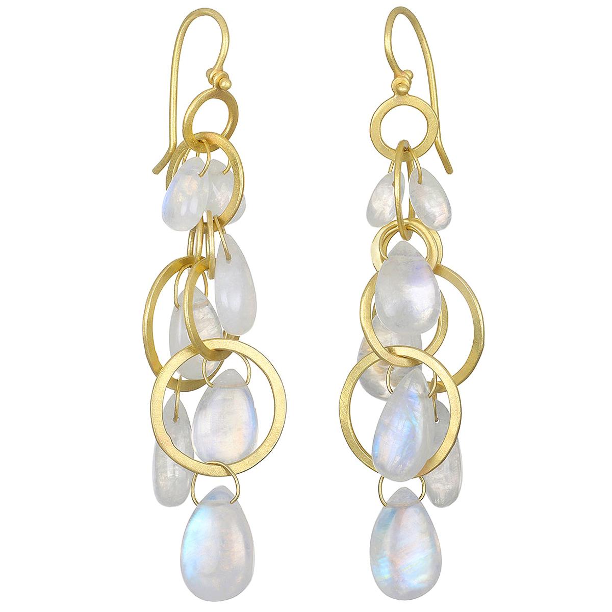 Faye Kim 18 Karat Gold Multi-Loop Moonstone Briolette Earrings