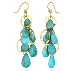 Faye Kim 18 Karat Gold Multi-Loop Turquoise Briolette Earrings