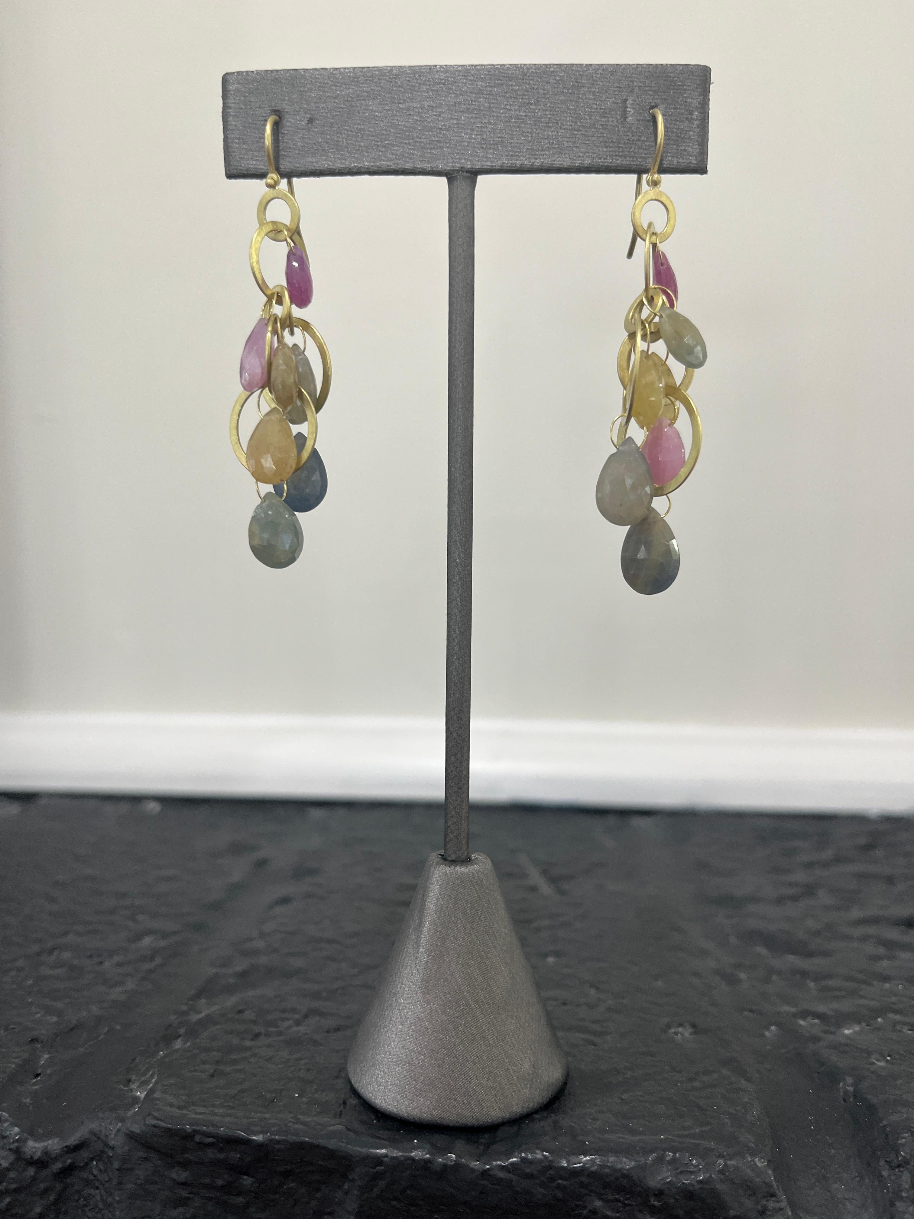 A perennial favorite from Faye Kim's signature collection, cascading 18 Karat Gold Multi-Loop Umba Sapphire Briolette Earrings are overflowing with a palette of soft hues. Lightweight, comfortable and easy to wear, they are sure to make a big