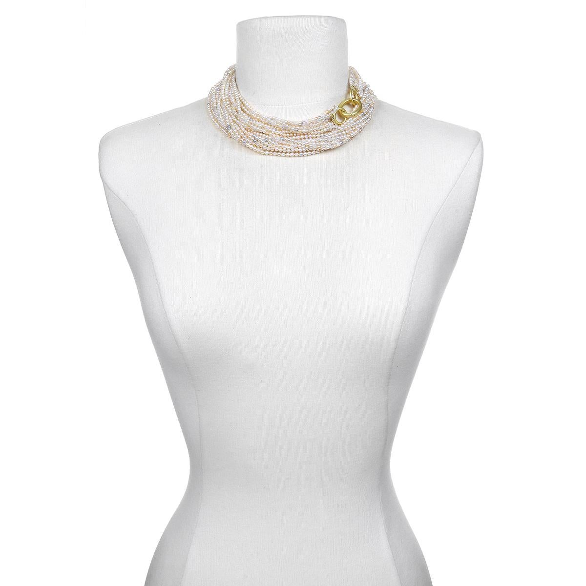 Faye Kim 18 Karat Gold Multi-Strand Akoya Keshi Pearl Necklace For Sale 9