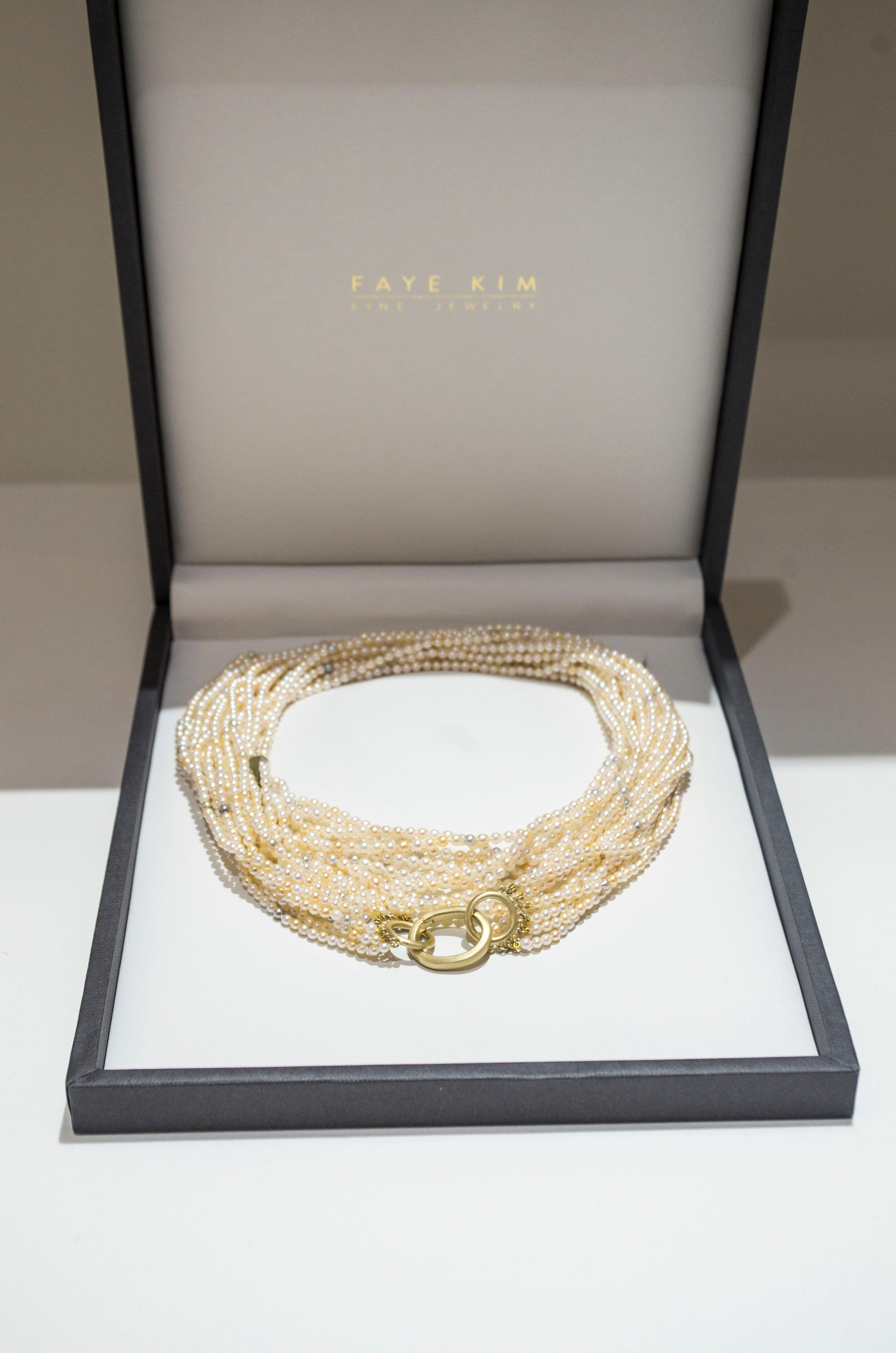 Mehrreihige Akoya-Keshi-Perlenkette von Kim, 18 Karat Gold, 18 Karat im Angebot 2
