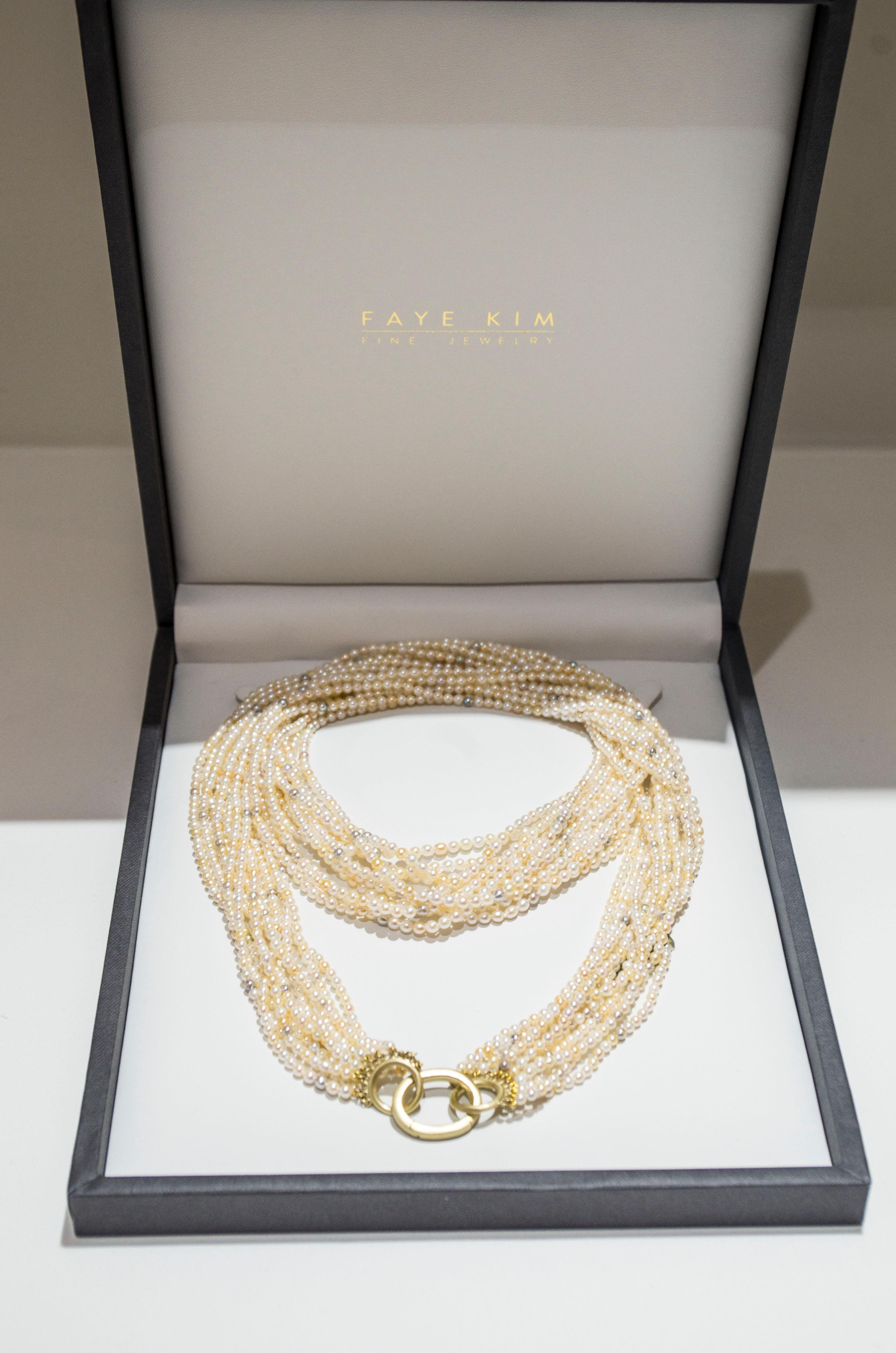 Women's Faye Kim 18 Karat Gold Multi-Strand Akoya Keshi Pearl Necklace For Sale