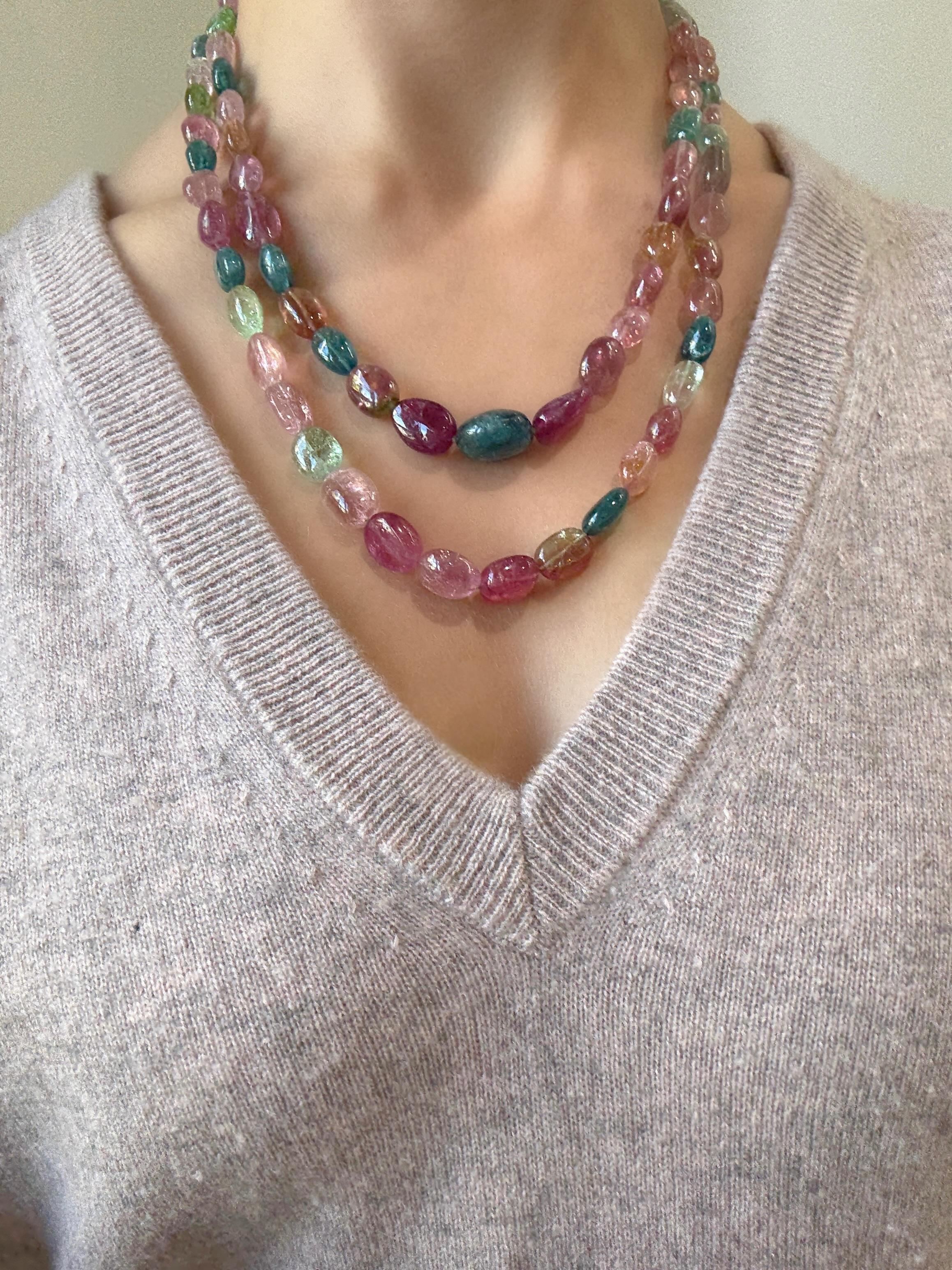 Bead Faye Kim 18 Karat Gold Multicolored Tourmaline Nugget Necklace For Sale