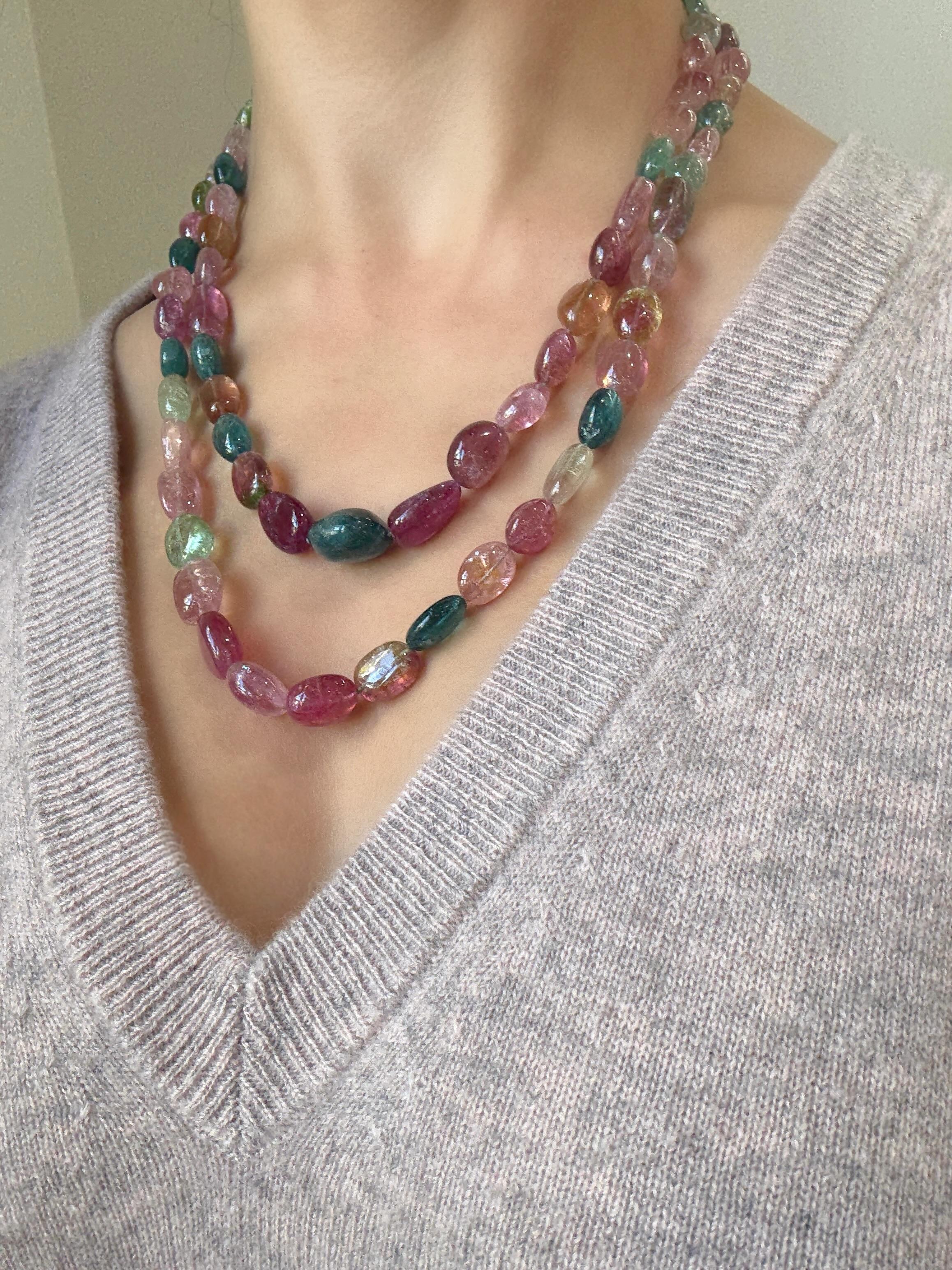 Faye Kim 18 Karat Gold Multicolored Tourmaline Nugget Necklace In New Condition For Sale In Darien, CT
