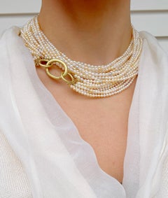 Faye Kim 18 Karat Gold Multistrand Akoya/Keshi Pearl Necklace