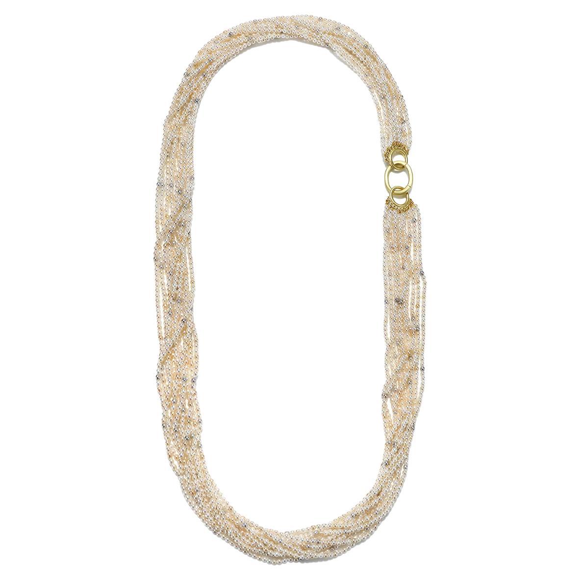 Faye Kim 18 Karat Gold Multistrand Akoya/Keshi Pearl Necklace en vente