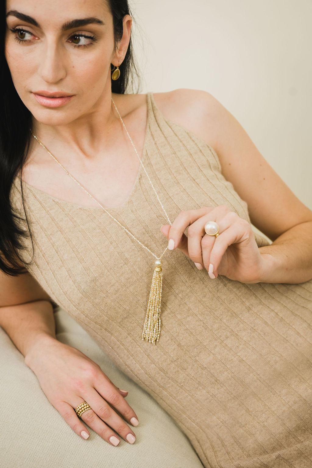 Faye Kim designed this 18K Gold Natural Keshi Pearl Necklace with a 5