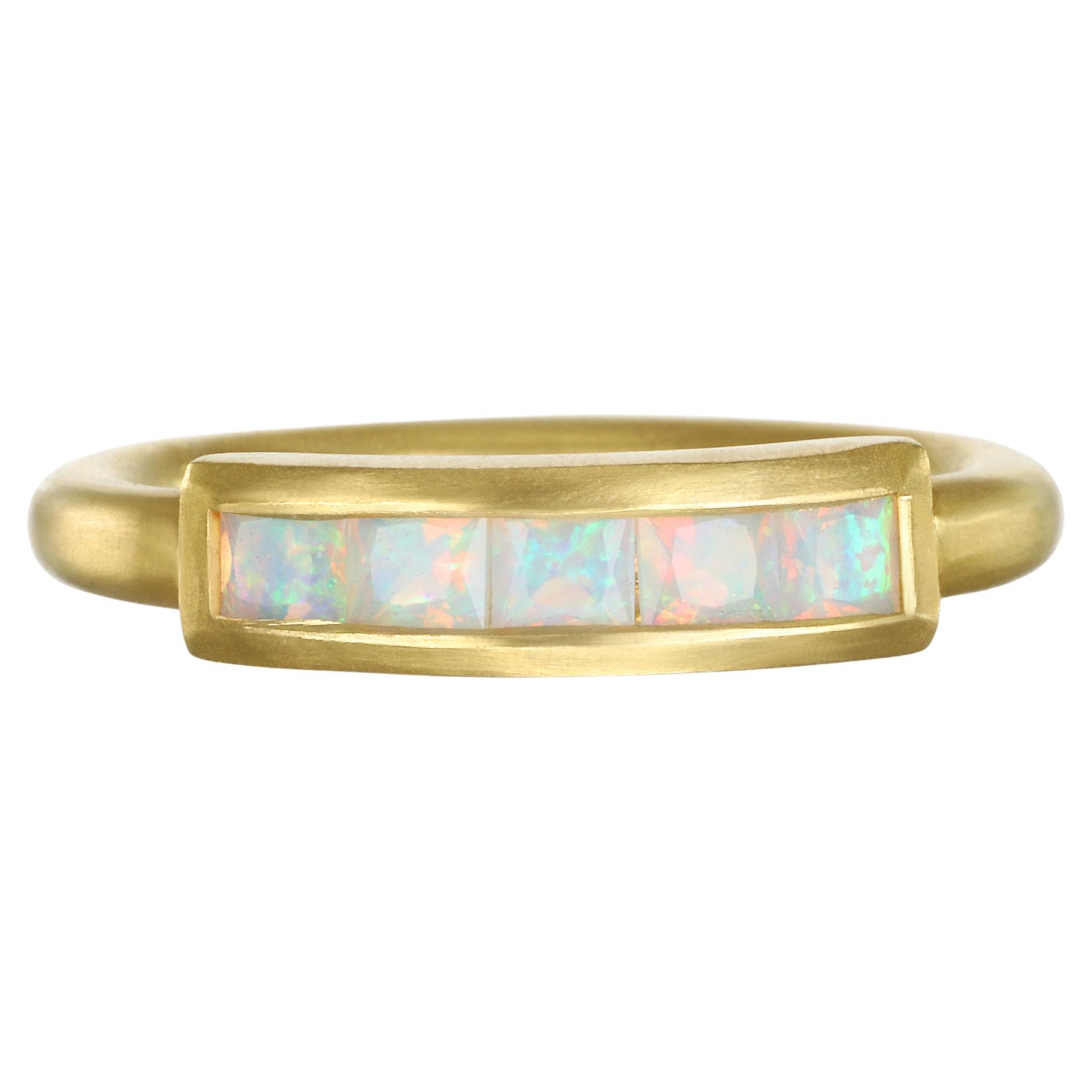 Faye Kim 18 Karat Gold Opal Channel-Set Bar Ring For Sale