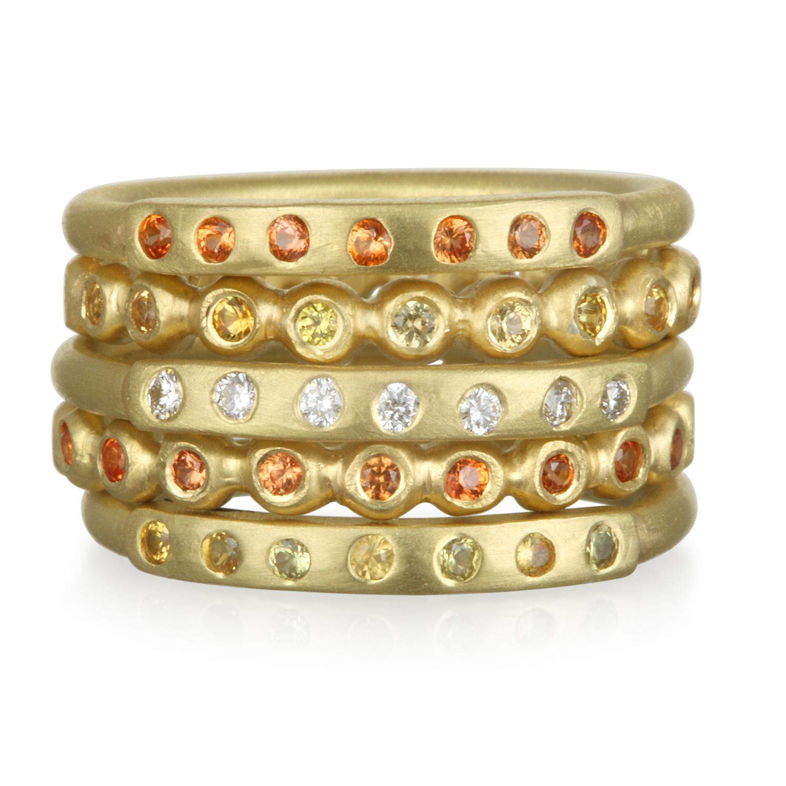 Round Cut Faye Kim 18 Karat Gold Orange Sapphire Granulation Bead Ring For Sale