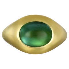 Faye Kim 18 Karat Gold Oval Green Tourmaline Cabochon Ring, 5.35cts