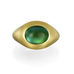 Faye Kim 18 Karat Gold Oval Green Tourmaline Cabochon Ring
