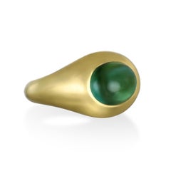 Faye Kim 18 Karat Gold Oval Green Tourmaline Cabochon Ring, 5.35cts