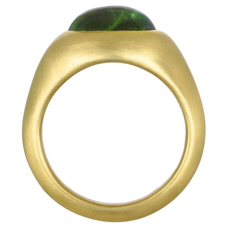 Faye Kim 18 Karat Gold Oval Green Tourmaline Cabochon Ring