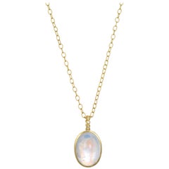 Faye Kim 18 Karat Gold Oval Moonstone and Diamond Pendant