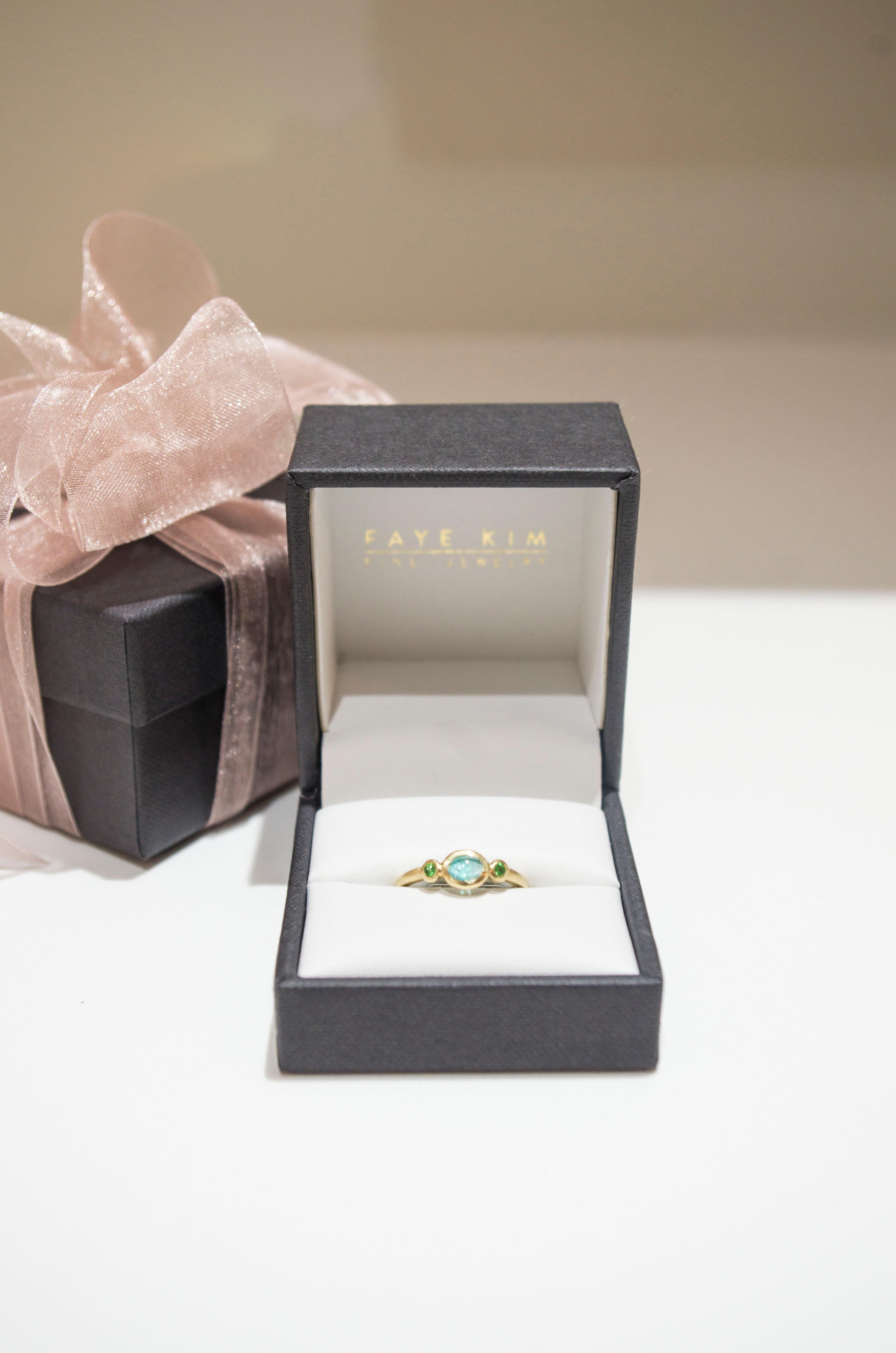 Women's Faye Kim 18 Karat Gold Paraiba Tourmaline and Tsavorite Stack Ring