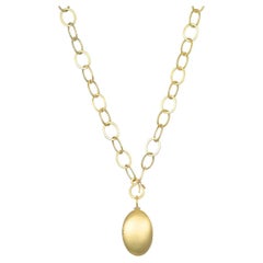 Faye Kim 18 Karat Gold Heavy Oval Planished XL Link Chain and Large Oval Locket