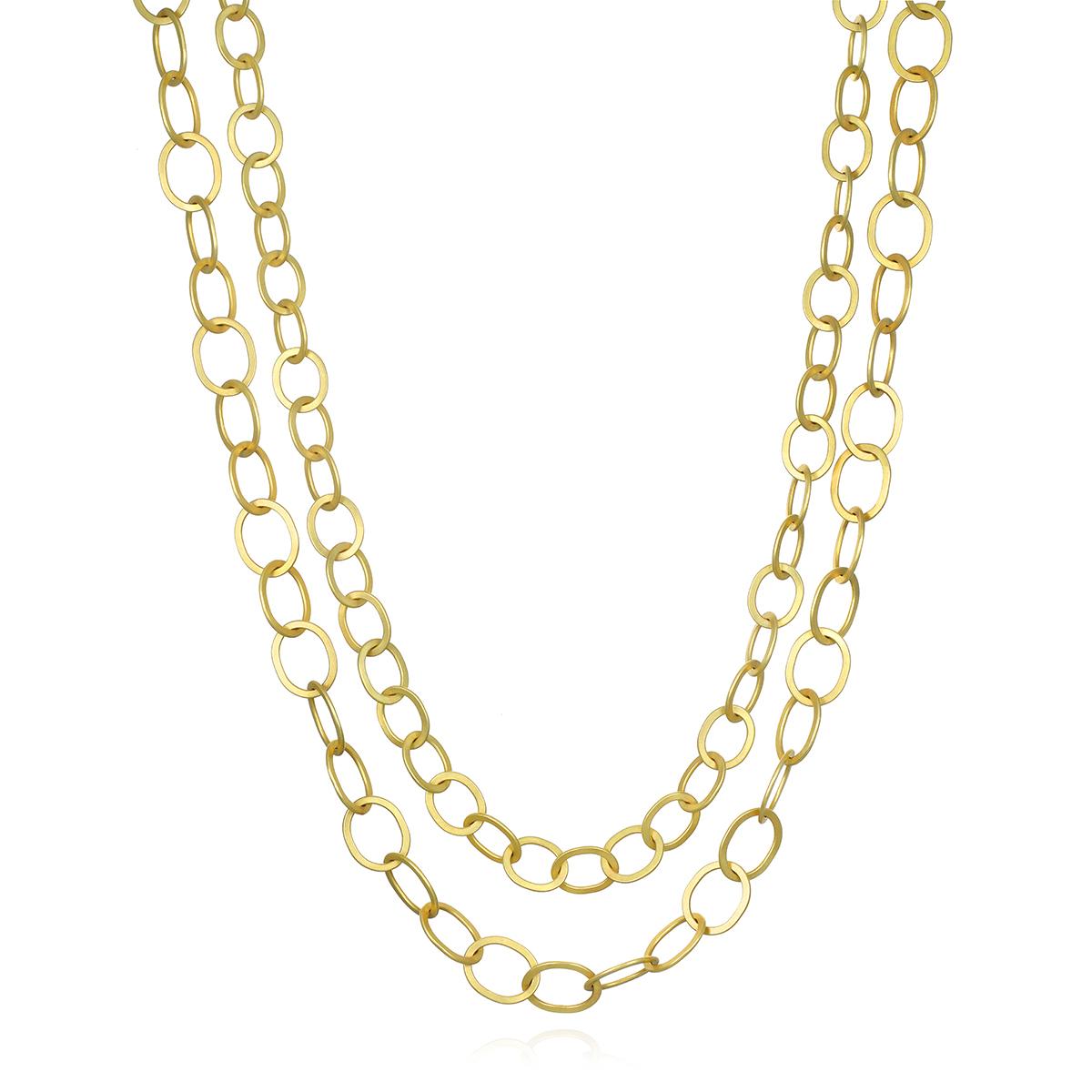 Faye Kim 18 Karat Gold Oval Planished Link Chain  For Sale 1