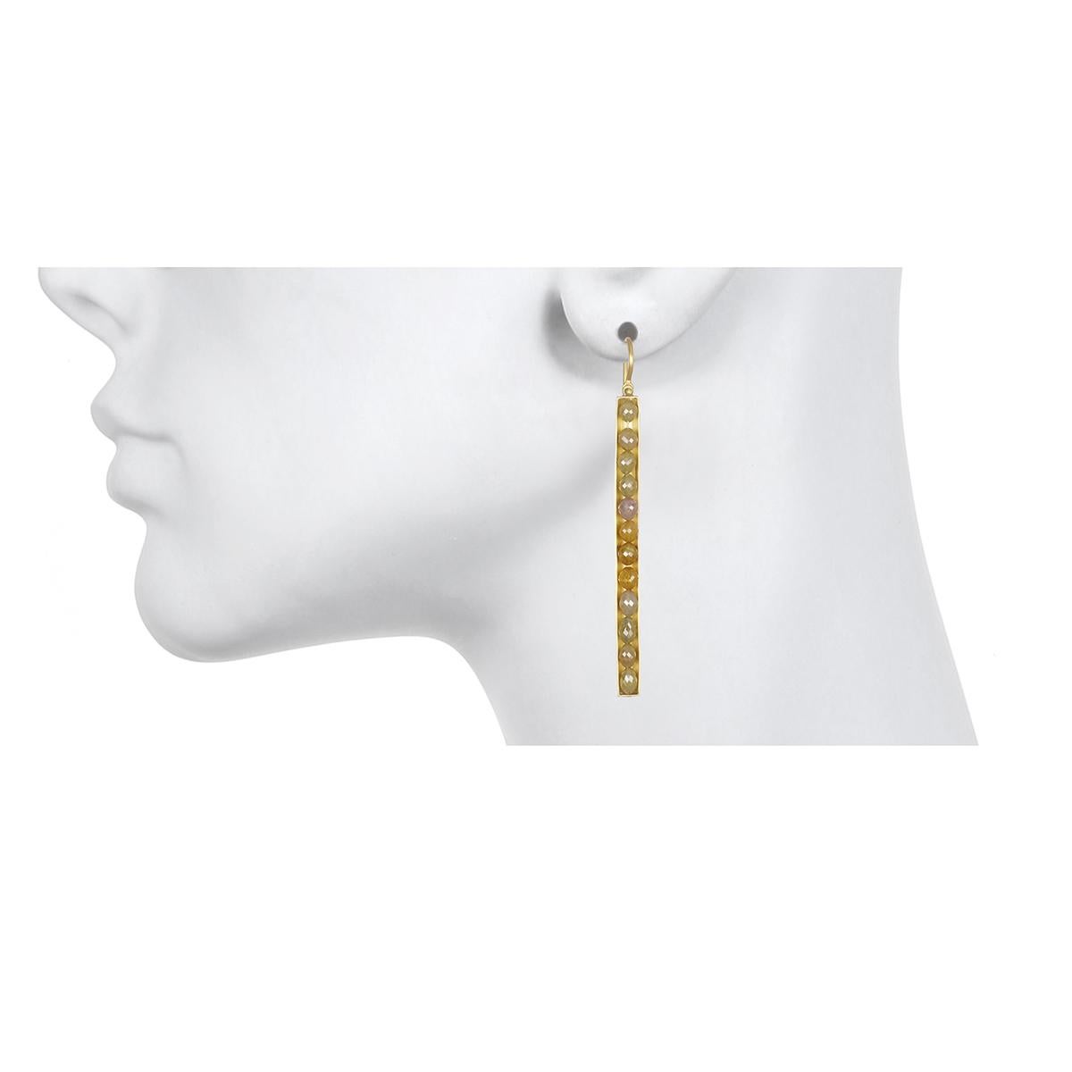 Modern Faye Kim 18 Karat Gold Oval Yellow Raw Diamond Bar Earrings For Sale