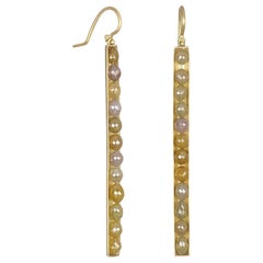 Faye Kim 18 Karat Gold Oval Yellow Raw Diamond Bar Earrings