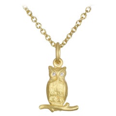 Faye Kim 18 Karat Gold Owl Charm Necklace with Diamond Eyes