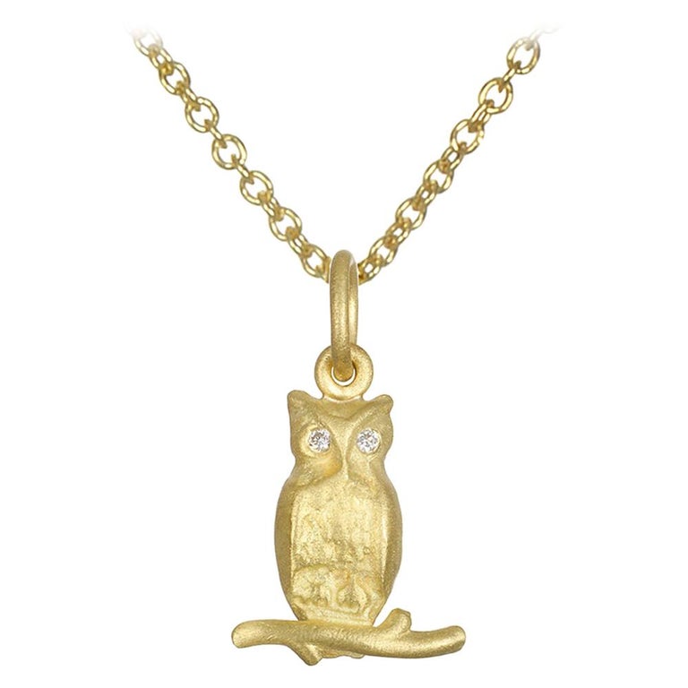 Faye Kim 18 Karat Gold Owl Charm Necklace with Diamond Eyes For Sale at  1stDibs | owl necklace pendant, owl pendant necklace, 2010s owl necklace