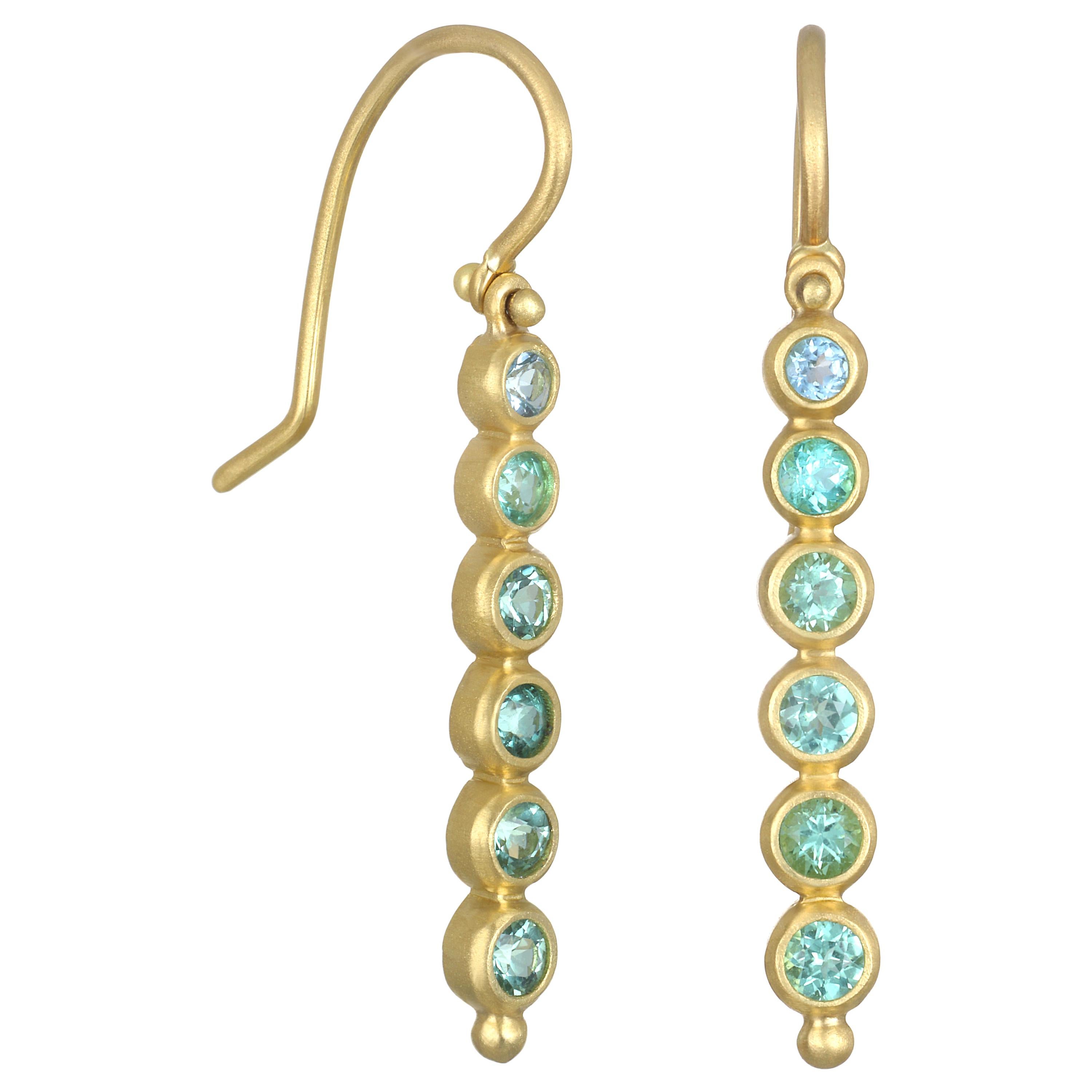 Faye Kim 18 Karat Gold Paraiba Tourmaline and Aquamarine Hinged Earrings