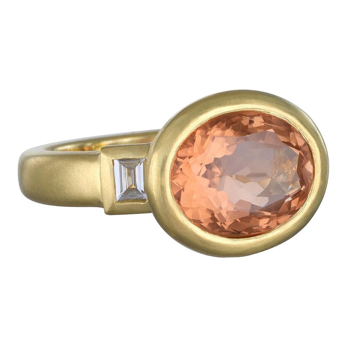 Faye Kim 18 Karat Gold Peach Tourmaline and Diamond Ring