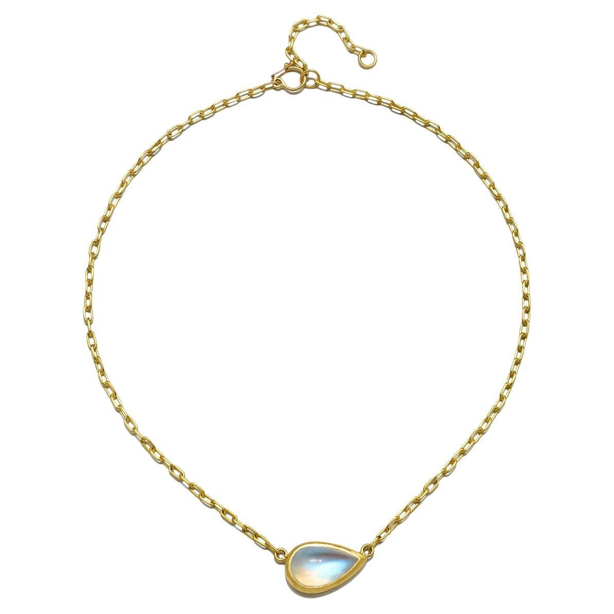 Faye Kim 18 Karat Gold Pear Shaped Moonstone Necklace