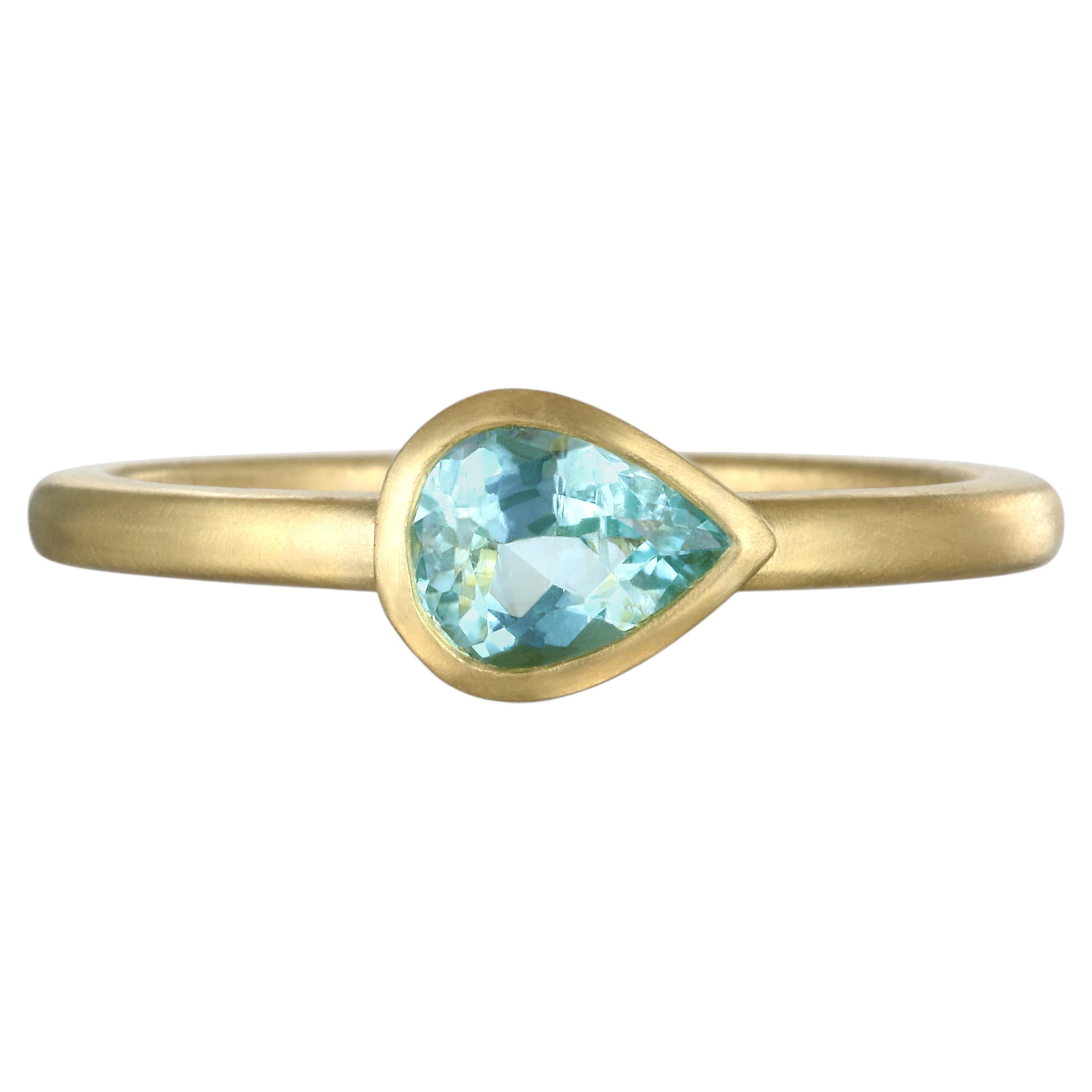 Faye Kim 18 Karat Gold Pear-Shaped Paraiba Tourmaline Single Stone Bezel Ring