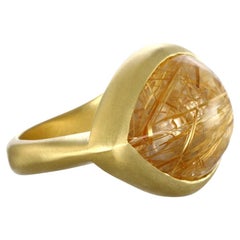 Faye Kim 18 Karat Gold Pear Shaped Rutilated Quartz Cabochon Ring
