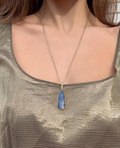 Faye Kim 18 Karat Gold Pear-Shaped Sapphire Slice Pendant with Diamond Bail