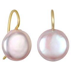 Faye Kim 18 Karat Gold Pink Coin Pearl Earrings