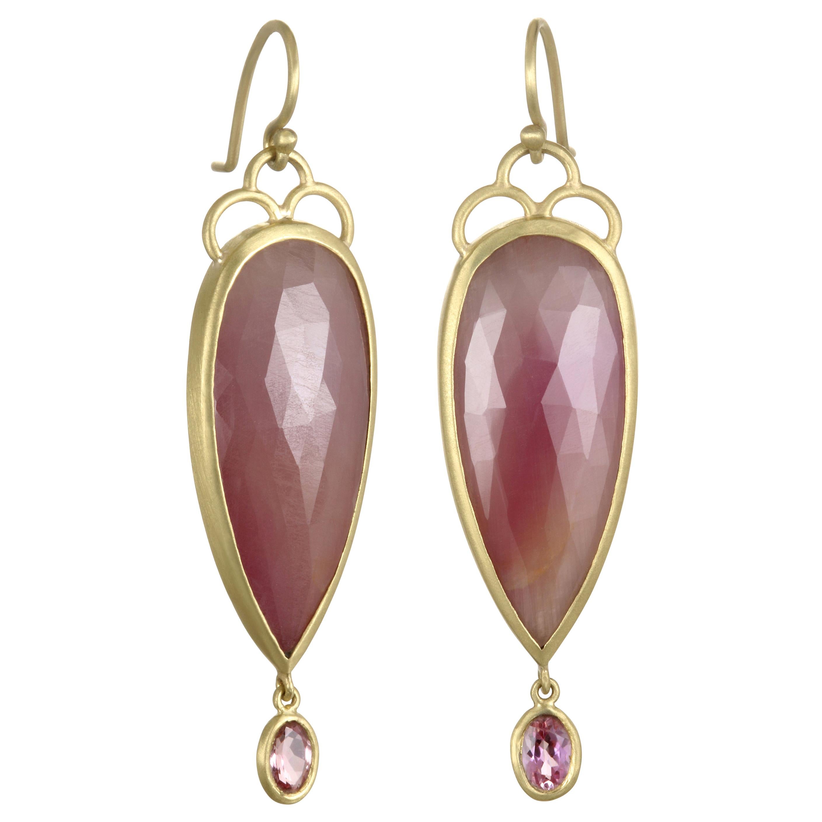 Faye Kim 18 Karat Gold Pink Rose Cut Sapphire Drop Earrings For Sale