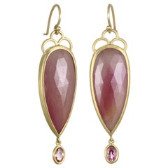 Faye Kim 18 Karat Gold Pink Rose Cut Sapphire Drop Earrings