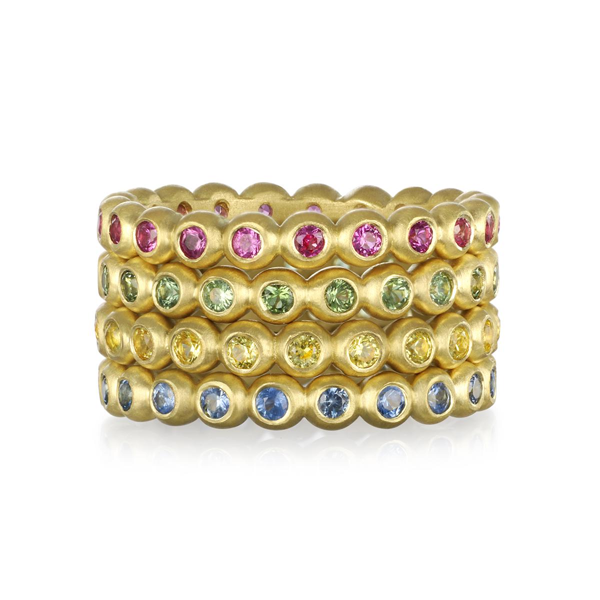 Contemporary Faye Kim 18 Karat Gold Pink Sapphire Granulation Bead Ring For Sale