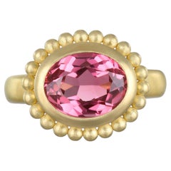 Faye Kim 18 Karat Gold Pink Tourmaline Granulation Bezel Ring, 2.75cts