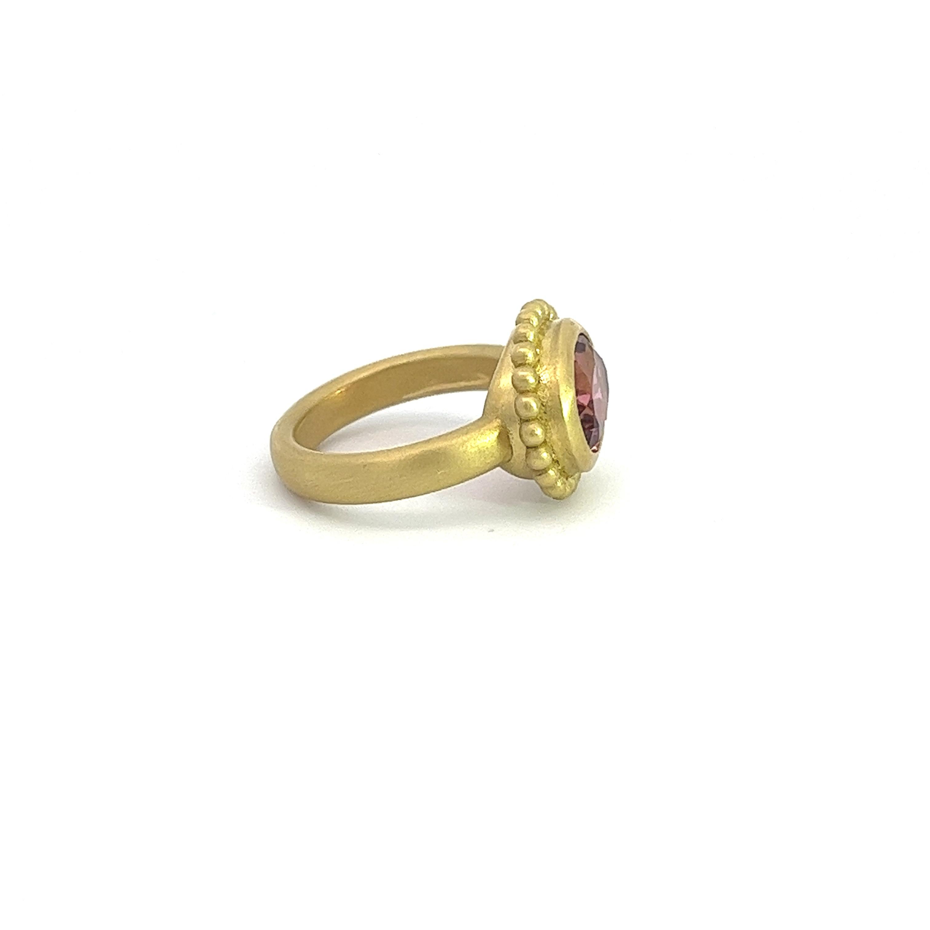 Contemporary Faye Kim 18 Karat Gold Pink Tourmaline Granulation Bezel Ring For Sale