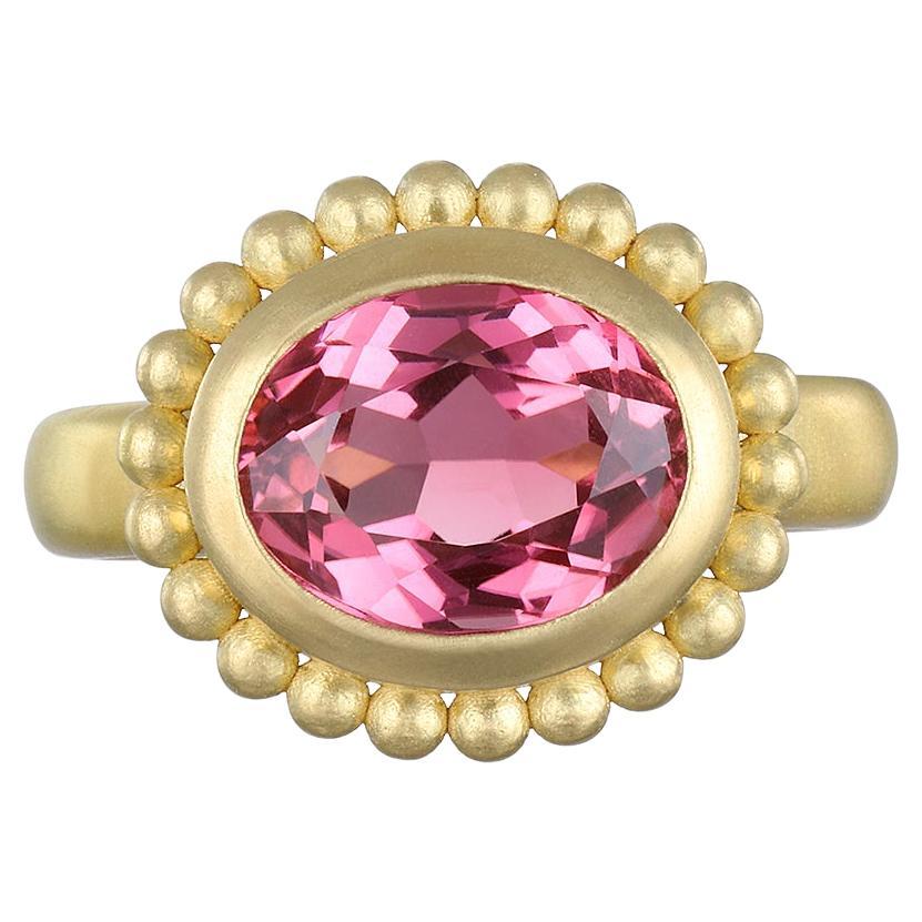 Faye Kim 18 Karat Gold Pink Tourmaline Granulation Bezel Ring For Sale