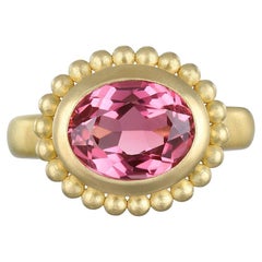Faye Kim 18 Karat Gold Pink Tourmaline Granulation Bezel Ring