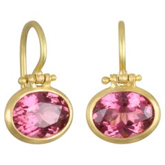 Faye Kim 18 Karat Gold Pink Tourmaline Hinged Earrings, 2.70ctw