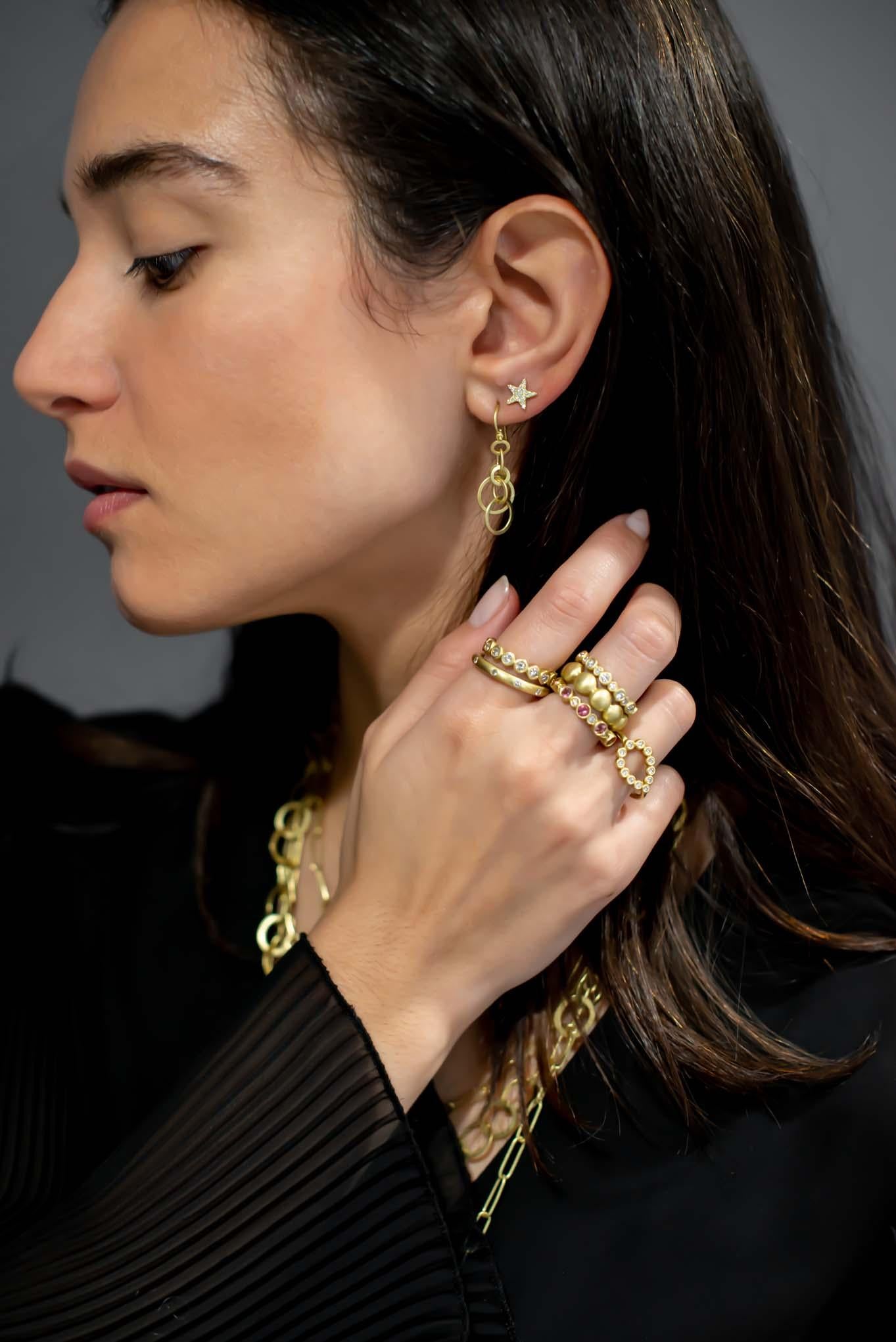 Modern Faye Kim 18 Karat Gold Planished Multi Loop Earrings For Sale