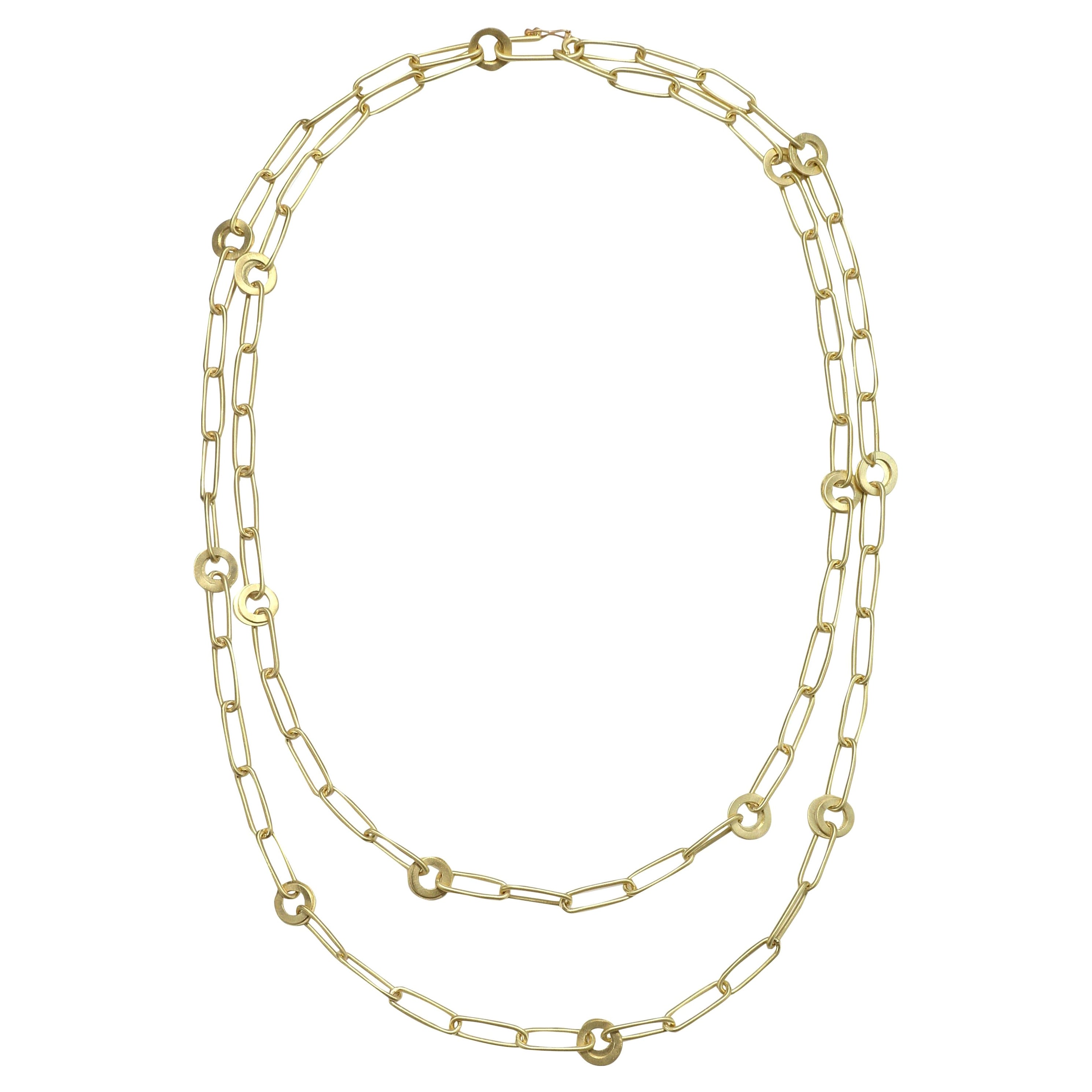 Faye Kim 18 Karat Gold Planished Paperclip Chain Link Necklace - 36"