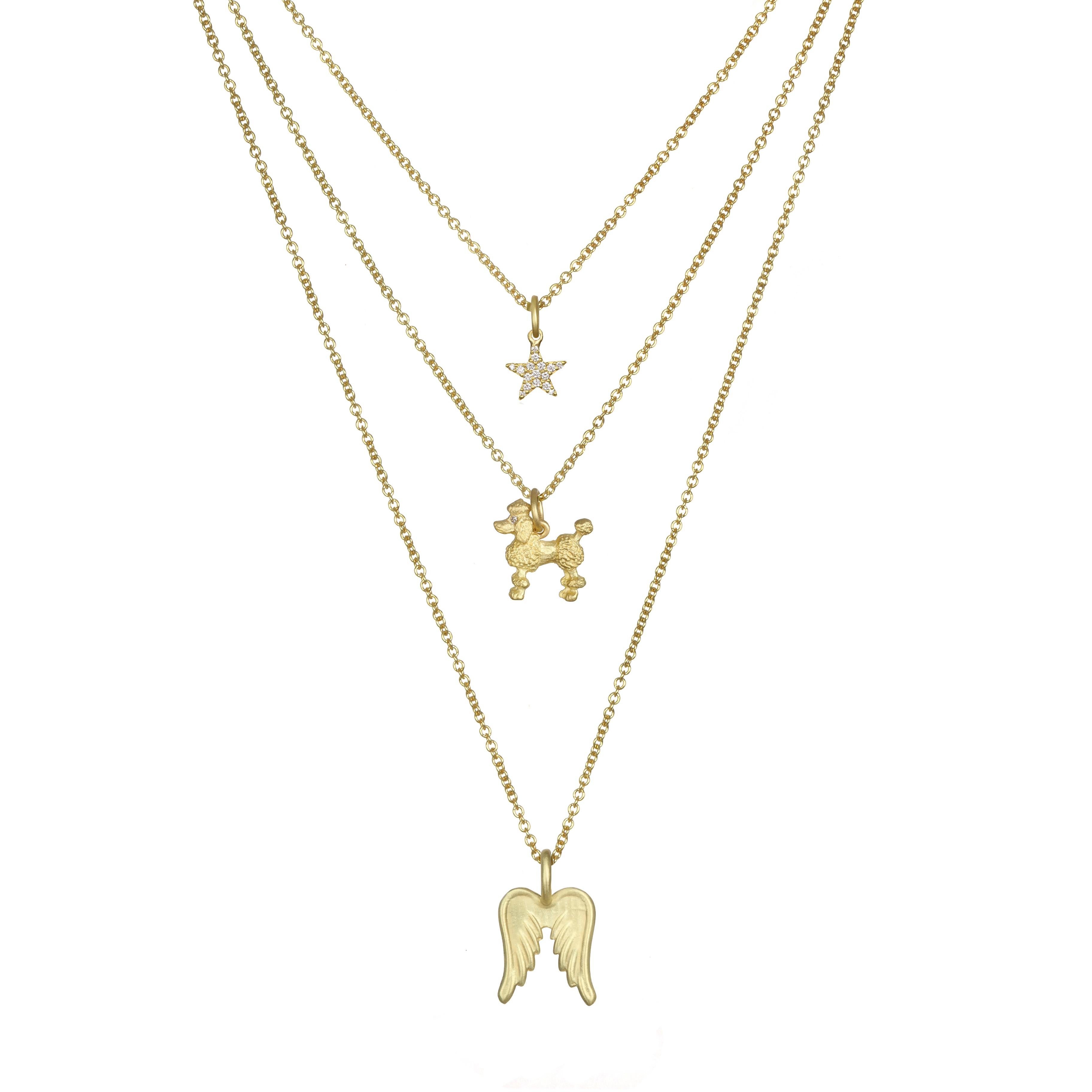 Round Cut Faye Kim 18 Karat Gold Poodle Charm with Diamond Eyes For Sale