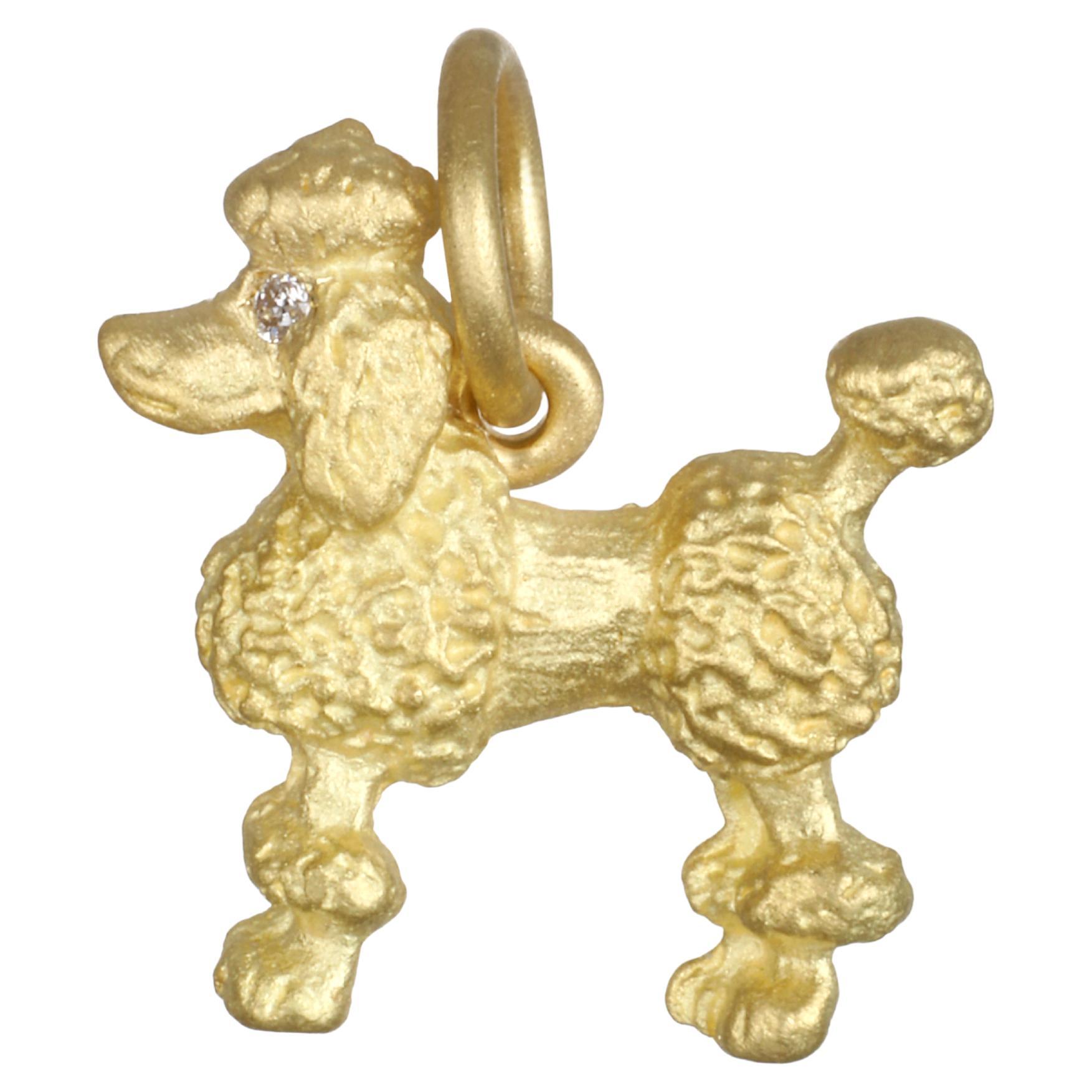 Faye Kim 18 Karat Gold Poodle Charm with Diamond Eyes For Sale