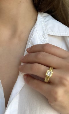 Faye Kim 18 Karat Gold Princess Cut Diamond Double Band Ring