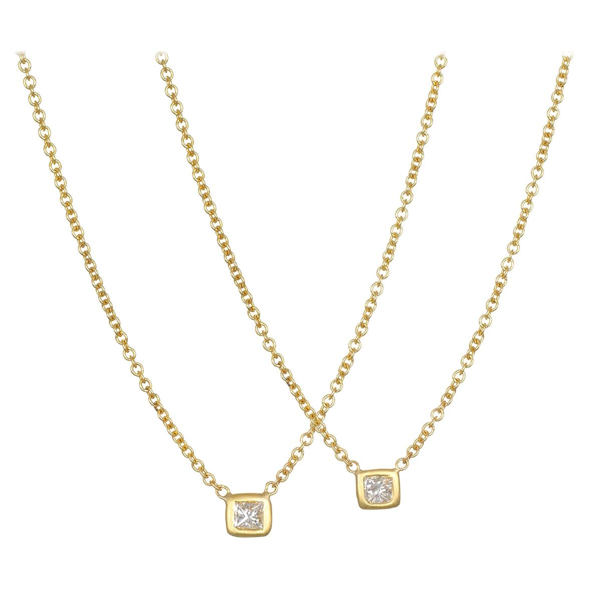 Faye Kim 18 Karat Gold Princess Cut Diamond Solitaire Necklace