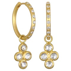 Faye Kim 18 Karat Gold Quad Bezel Rose Cut White Diamond Drops
