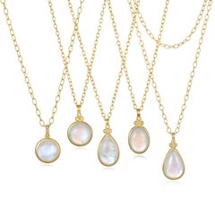 Faye Kim 18 Karat Gold Rainbow Moonstone Pendant Necklace