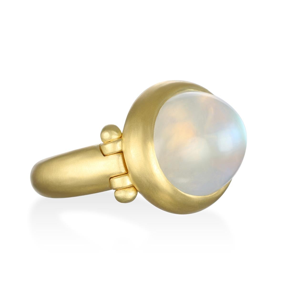 Oval Cut Faye Kim 18 Karat Gold Rainbow Moonstone Ring For Sale