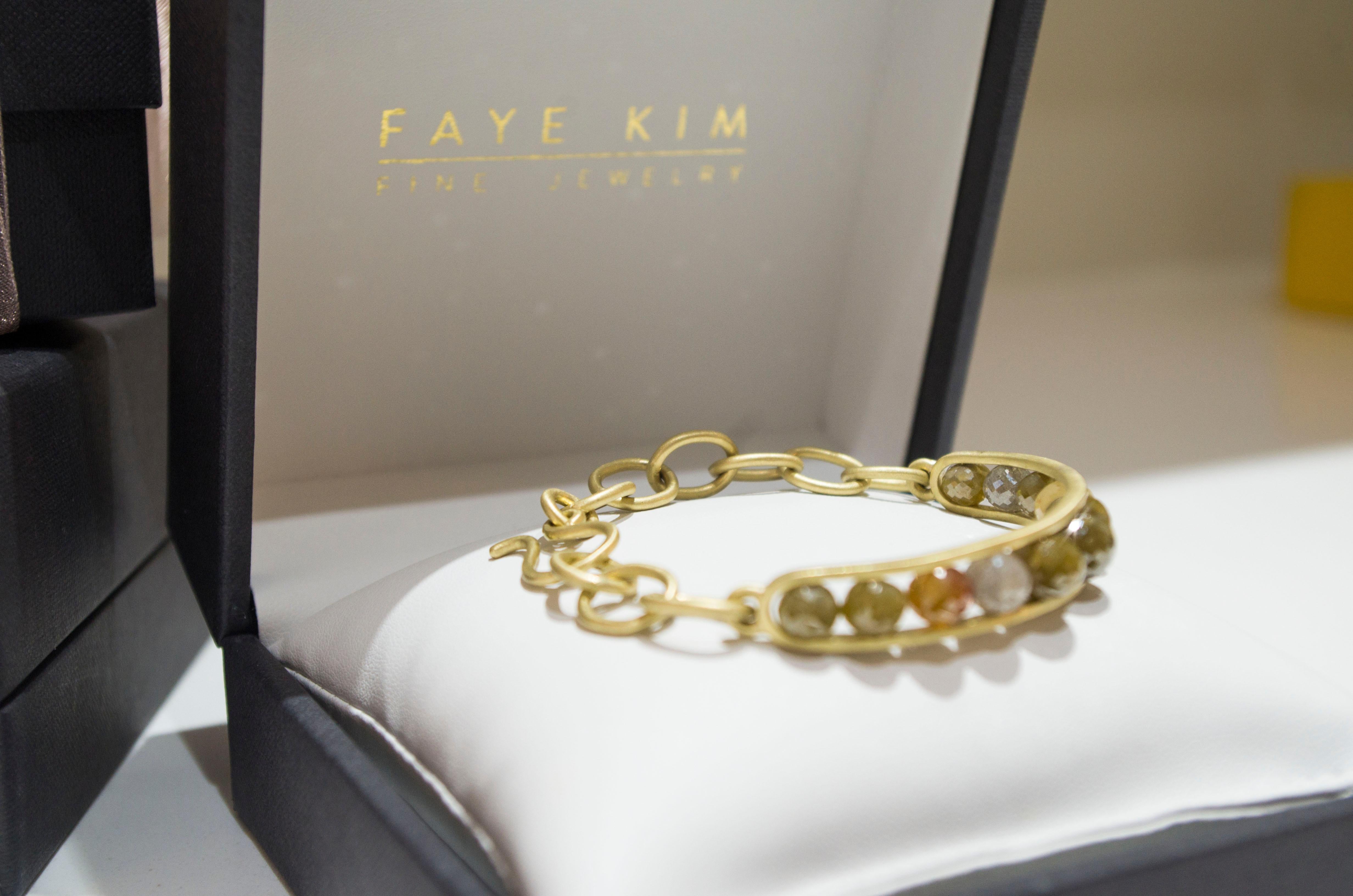 Faye Kim 18 Karat Gold Raw Diamond Bead Cuff Bangle For Sale 1